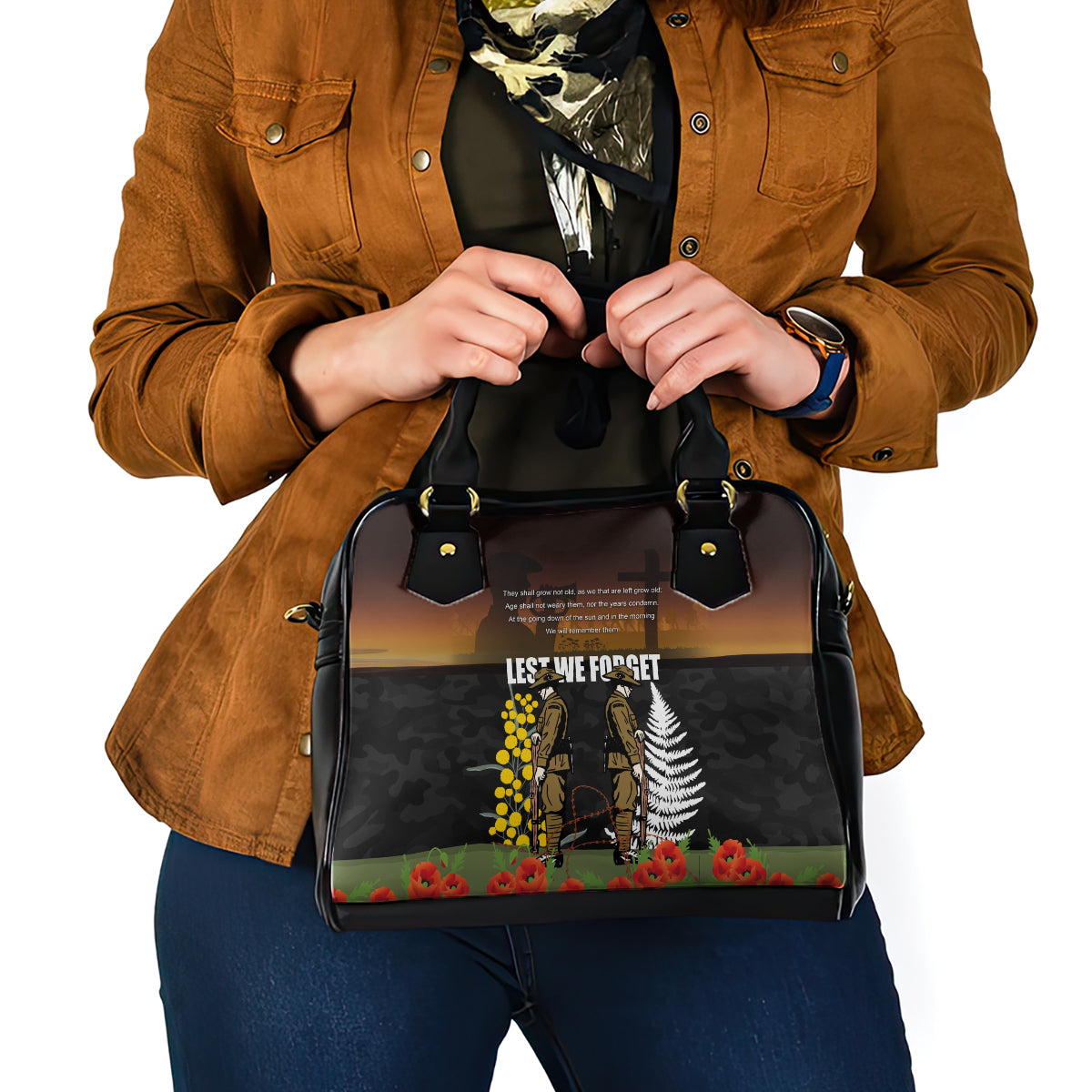 New Zealand and Australia ANZAC Day Shoulder Handbag Soldier and Last Post Camouflage Pattern