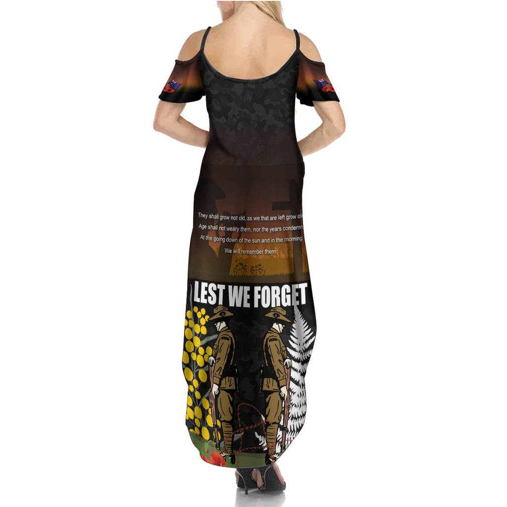 New Zealand and Australia ANZAC Day Summer Maxi Dress Soldier and Last Post Camouflage Pattern