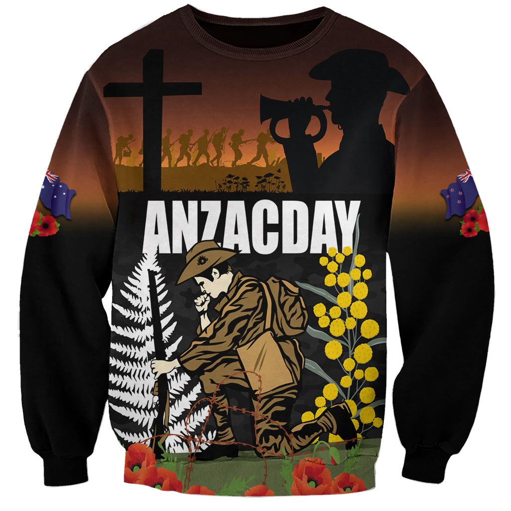 New Zealand and Australia ANZAC Day Sweatshirt Soldier and Last Post Camouflage Pattern