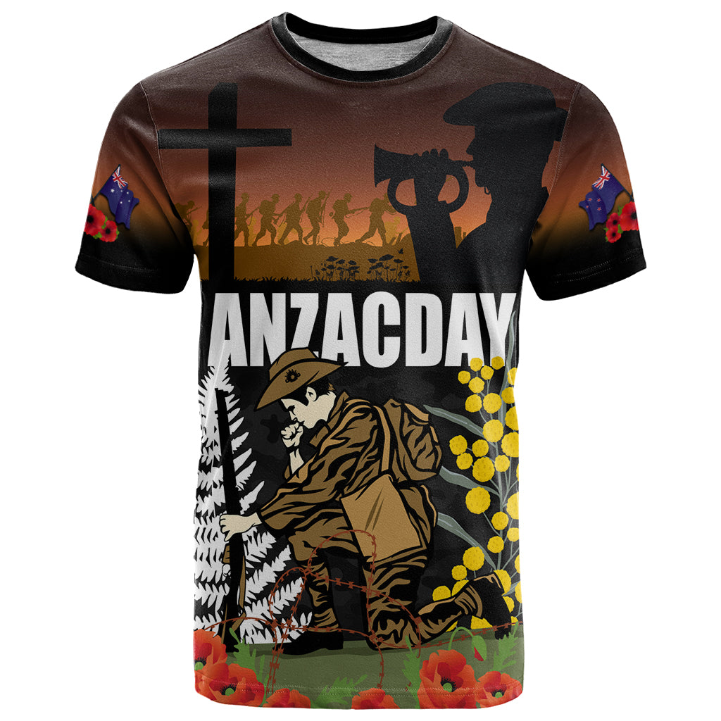 New Zealand and Australia ANZAC Day T Shirt Soldier and Last Post Camouflage Pattern