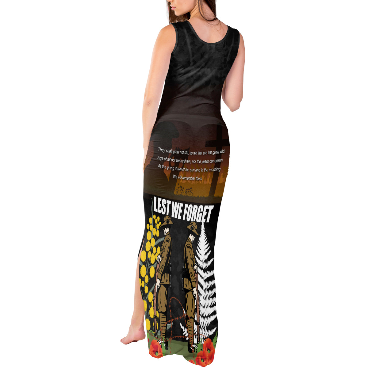 New Zealand and Australia ANZAC Day Tank Maxi Dress Soldier and Last Post Camouflage Pattern