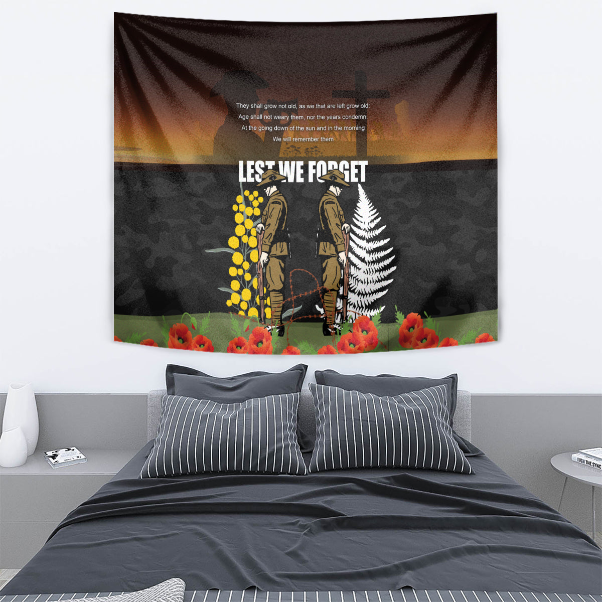 New Zealand and Australia ANZAC Day Tapestry Soldier and Last Post Camouflage Pattern