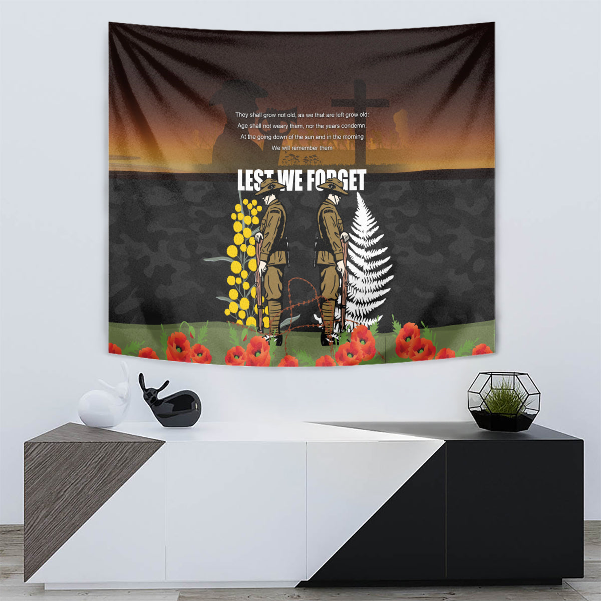 New Zealand and Australia ANZAC Day Tapestry Soldier and Last Post Camouflage Pattern