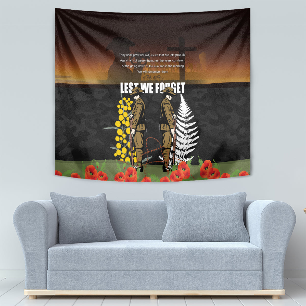 New Zealand and Australia ANZAC Day Tapestry Soldier and Last Post Camouflage Pattern