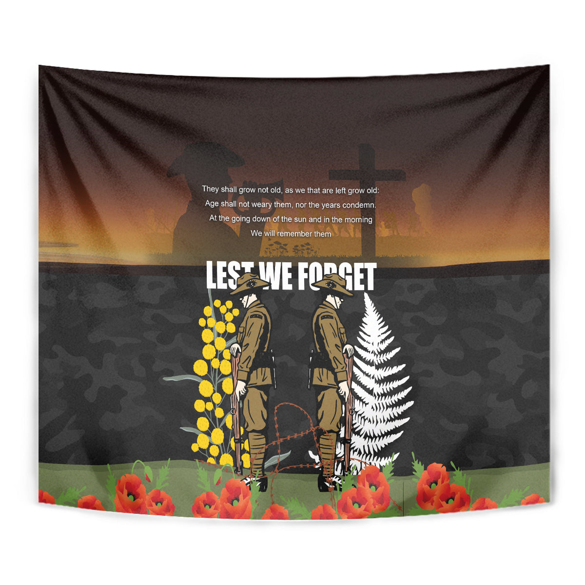 New Zealand and Australia ANZAC Day Tapestry Soldier and Last Post Camouflage Pattern