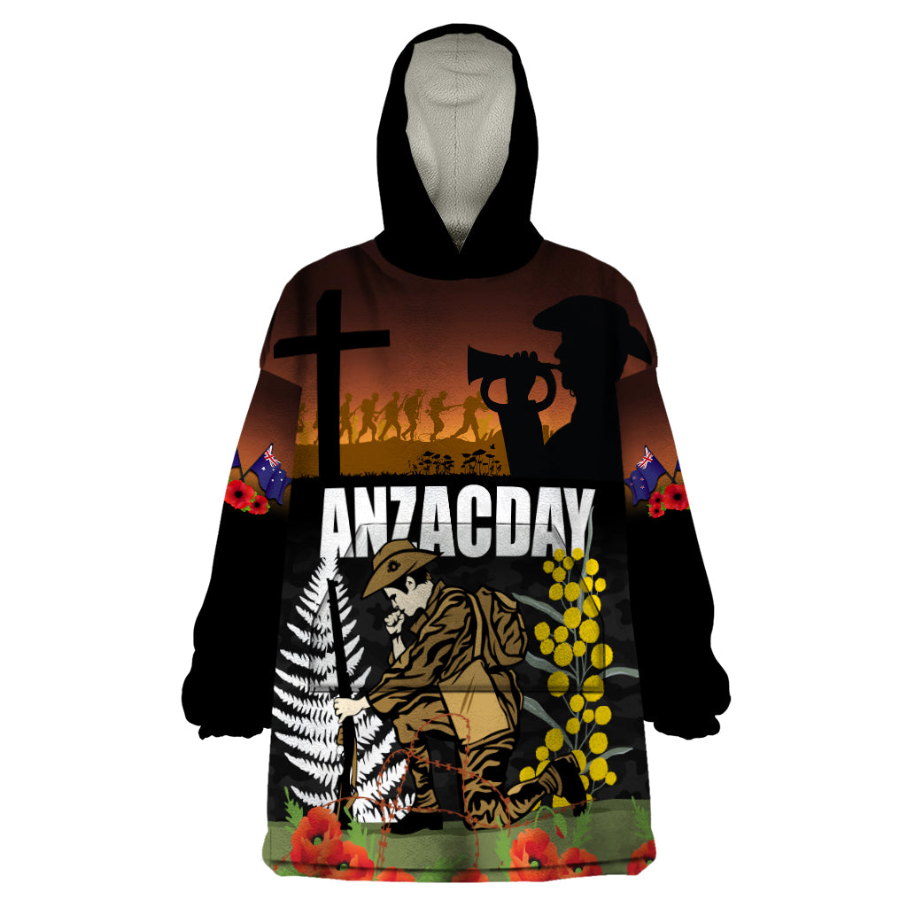 New Zealand and Australia ANZAC Day Wearable Blanket Hoodie Soldier and Last Post Camouflage Pattern