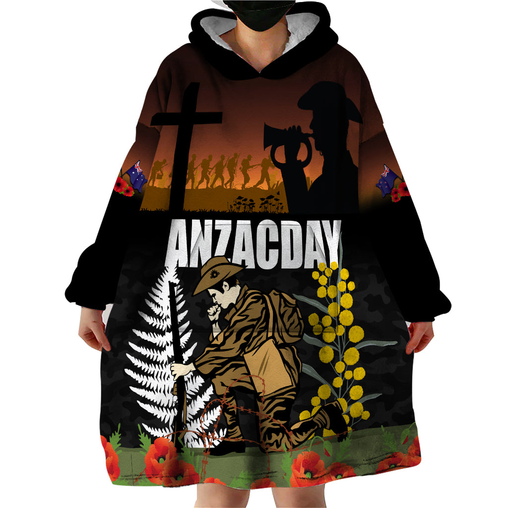 New Zealand and Australia ANZAC Day Wearable Blanket Hoodie Soldier and Last Post Camouflage Pattern