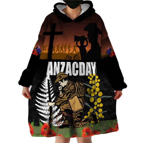New Zealand and Australia ANZAC Day Wearable Blanket Hoodie Soldier and Last Post Camouflage Pattern