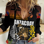 New Zealand and Australia ANZAC Day Women Casual Shirt Soldier and Last Post Camouflage Pattern