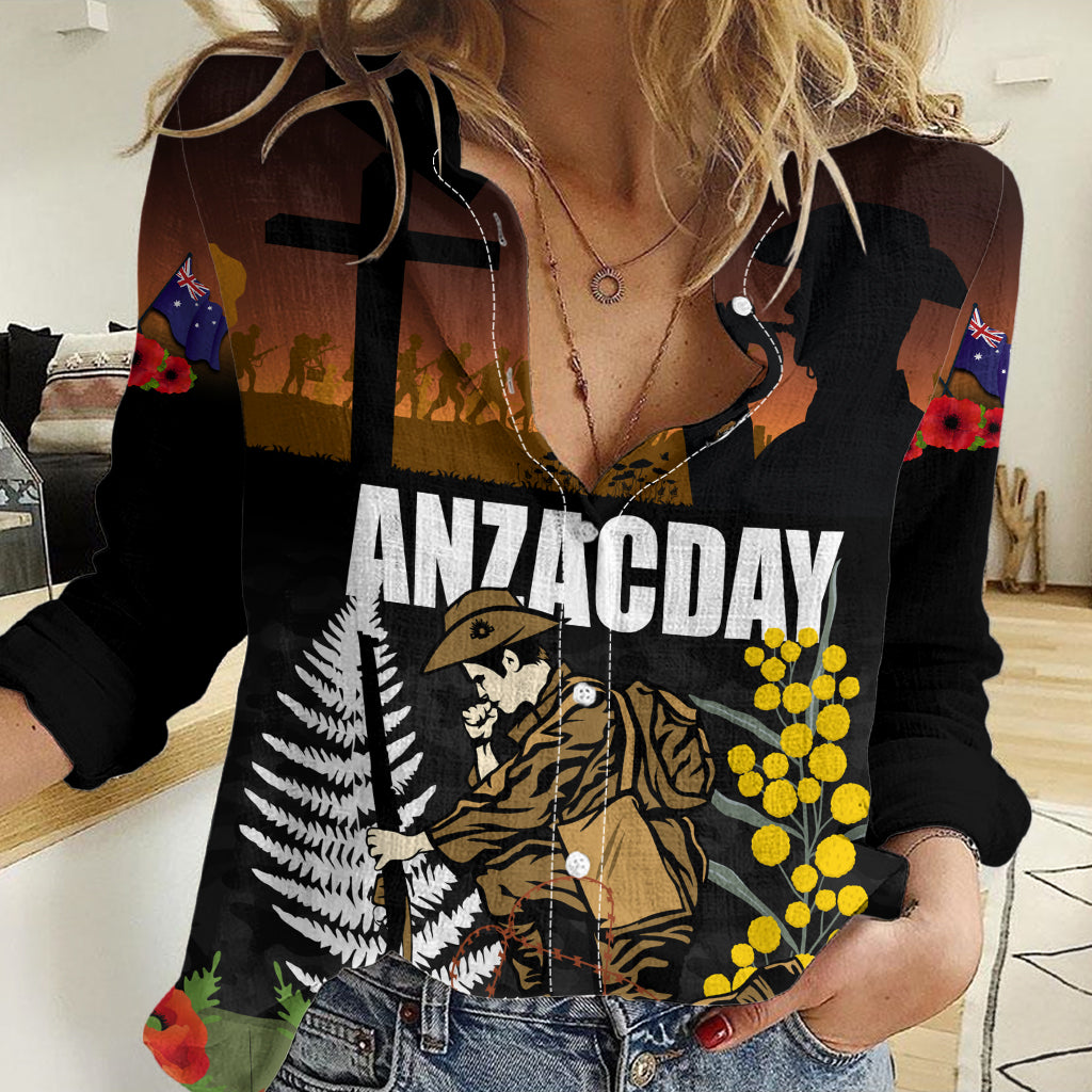 New Zealand and Australia ANZAC Day Women Casual Shirt Soldier and Last Post Camouflage Pattern
