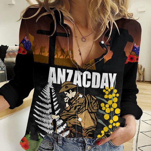 New Zealand and Australia ANZAC Day Women Casual Shirt Soldier and Last Post Camouflage Pattern
