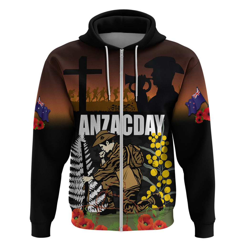 New Zealand and Australia ANZAC Day Zip Hoodie Soldier and Last Post Camouflage Pattern