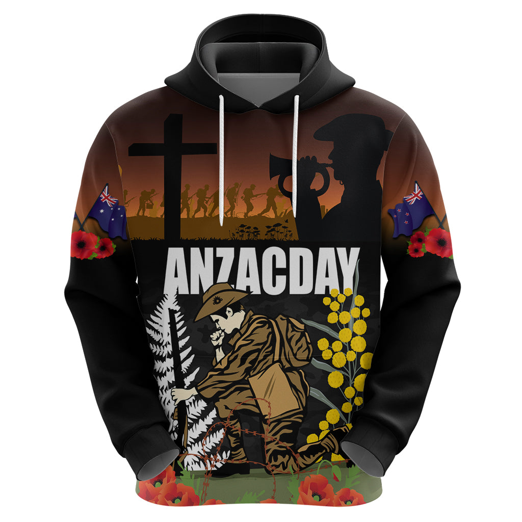 New Zealand and Australia ANZAC Day Zip Hoodie Soldier and Last Post Camouflage Pattern
