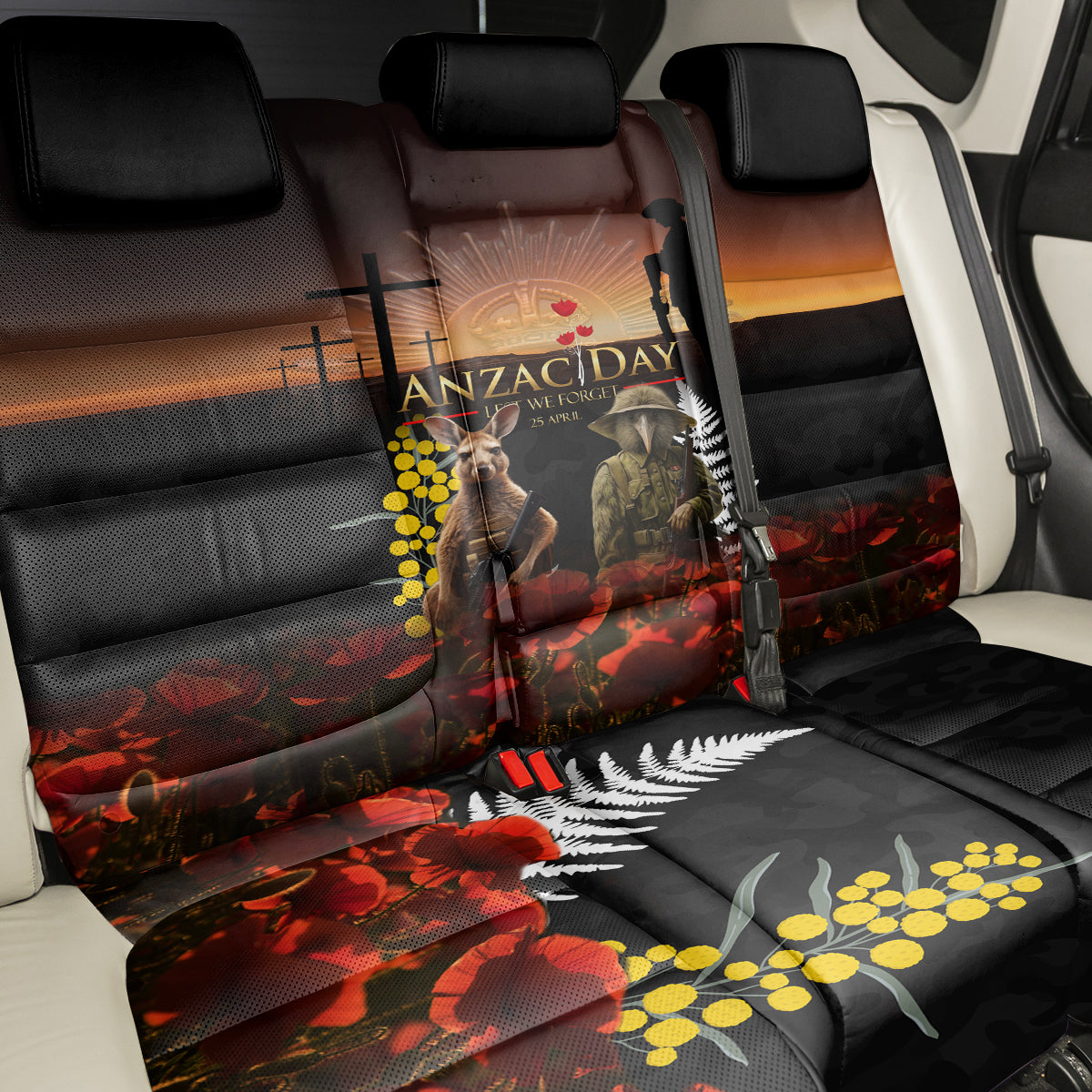 New Zealand and Australia ANZAC Day Back Car Seat Cover Kiwi Bird and Kangaroo Soldier
