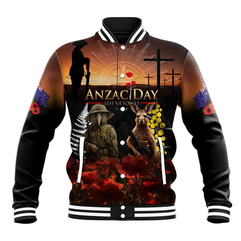 New Zealand and Australia ANZAC Day Baseball Jacket Kiwi Bird and Kangaroo Soldier