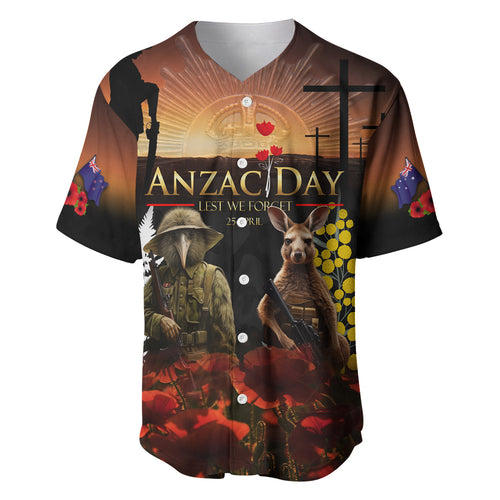 New Zealand and Australia ANZAC Day Baseball Jersey Kiwi Bird and Kangaroo Soldier