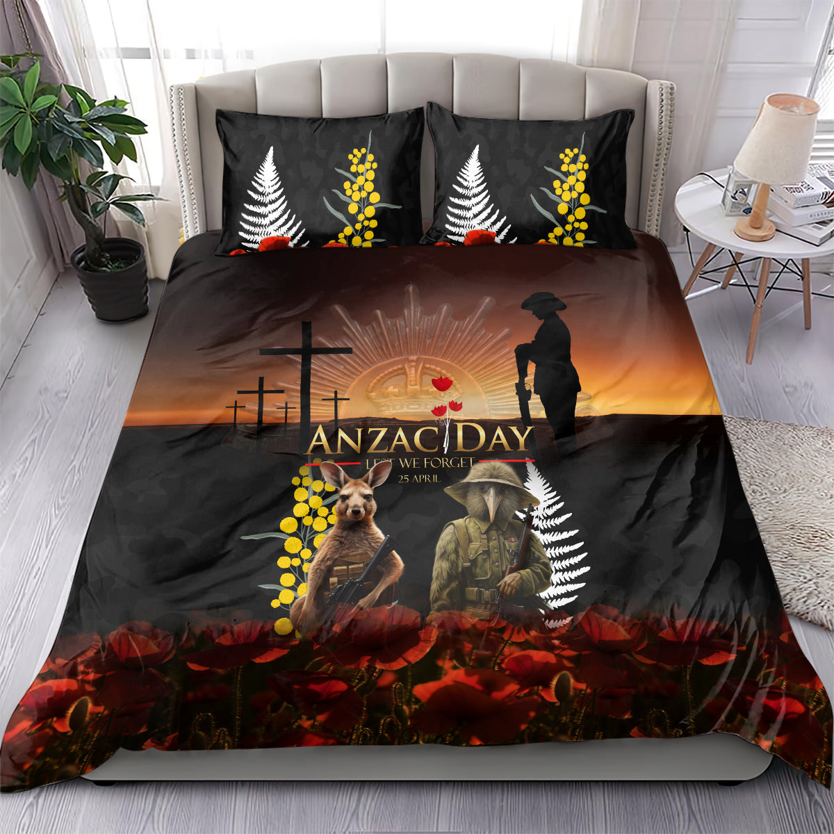 New Zealand and Australia ANZAC Day Bedding Set Kiwi Bird and Kangaroo Soldier