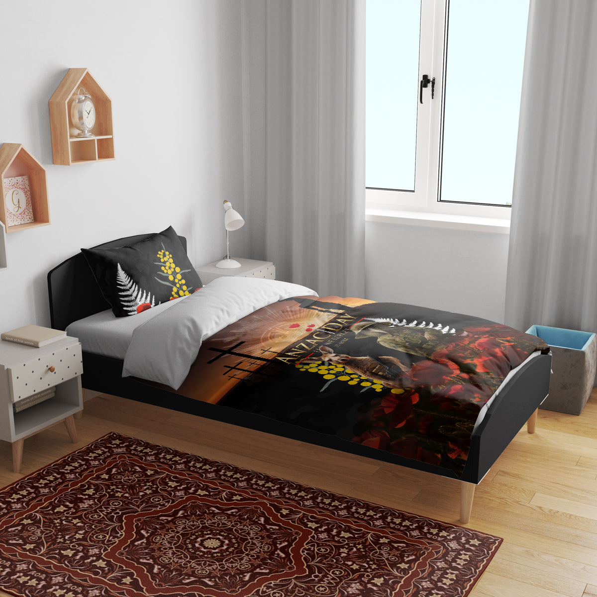 New Zealand and Australia ANZAC Day Bedding Set Kiwi Bird and Kangaroo Soldier