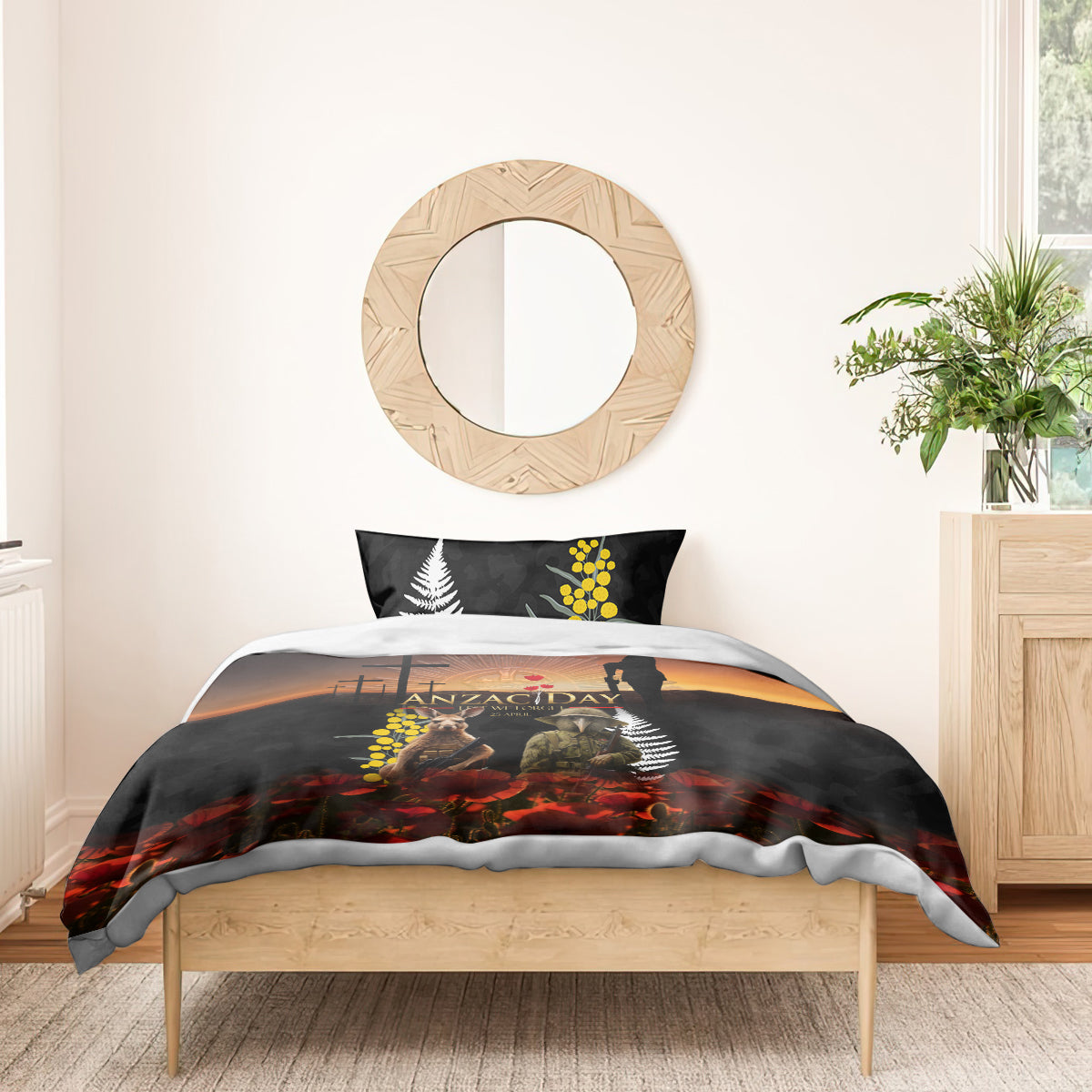 New Zealand and Australia ANZAC Day Bedding Set Kiwi Bird and Kangaroo Soldier