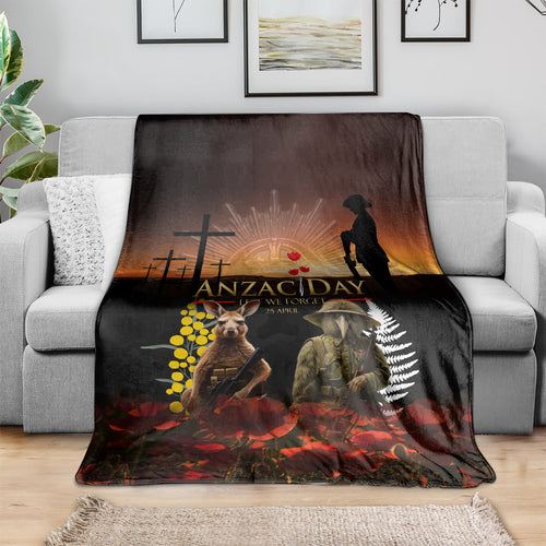 New Zealand and Australia ANZAC Day Blanket Kiwi Bird and Kangaroo Soldier