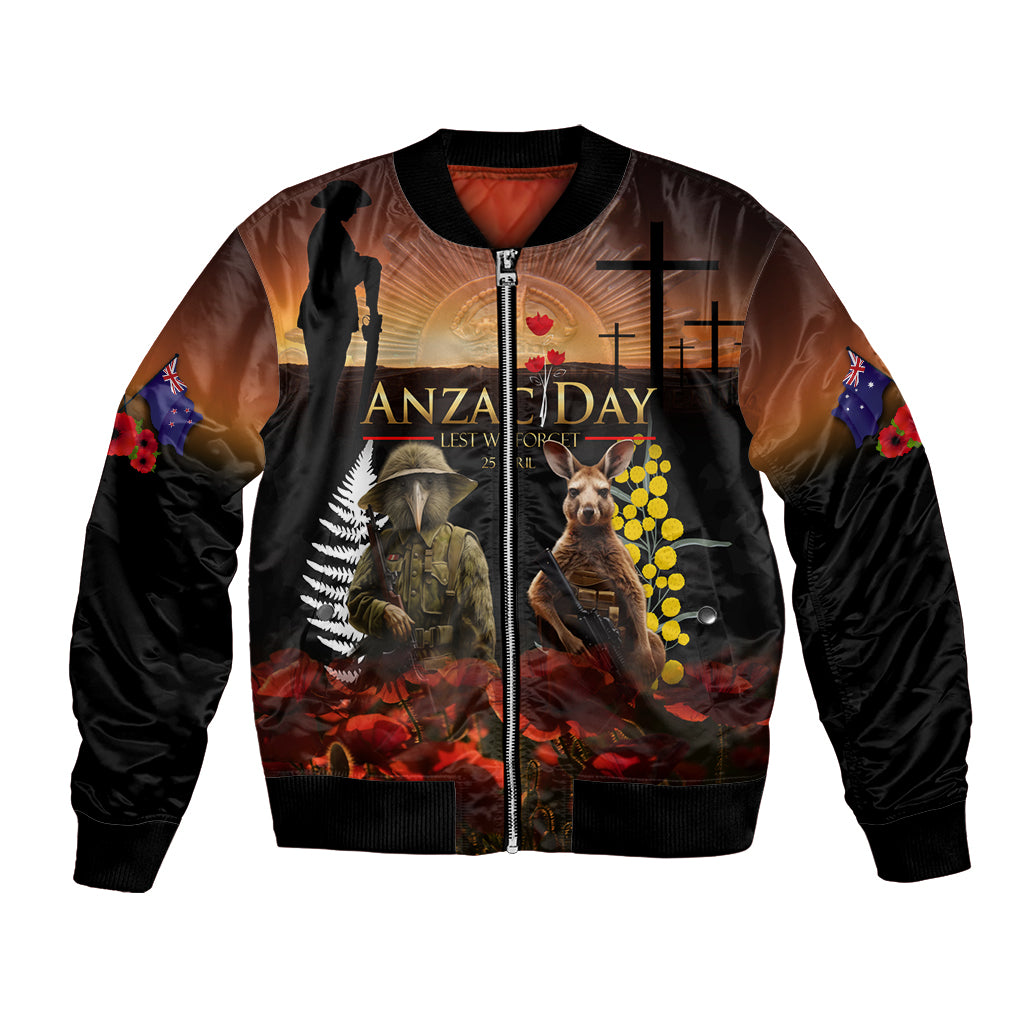 New Zealand and Australia ANZAC Day Bomber Jacket Kiwi Bird and Kangaroo Soldier