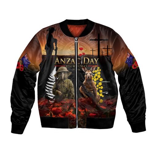 New Zealand and Australia ANZAC Day Bomber Jacket Kiwi Bird and Kangaroo Soldier