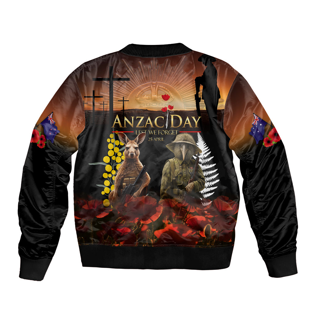 New Zealand and Australia ANZAC Day Bomber Jacket Kiwi Bird and Kangaroo Soldier