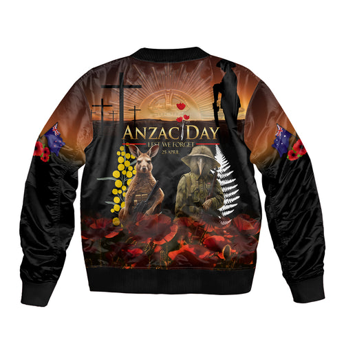 New Zealand and Australia ANZAC Day Bomber Jacket Kiwi Bird and Kangaroo Soldier