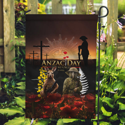 New Zealand and Australia ANZAC Day Garden Flag Kiwi Bird and Kangaroo Soldier