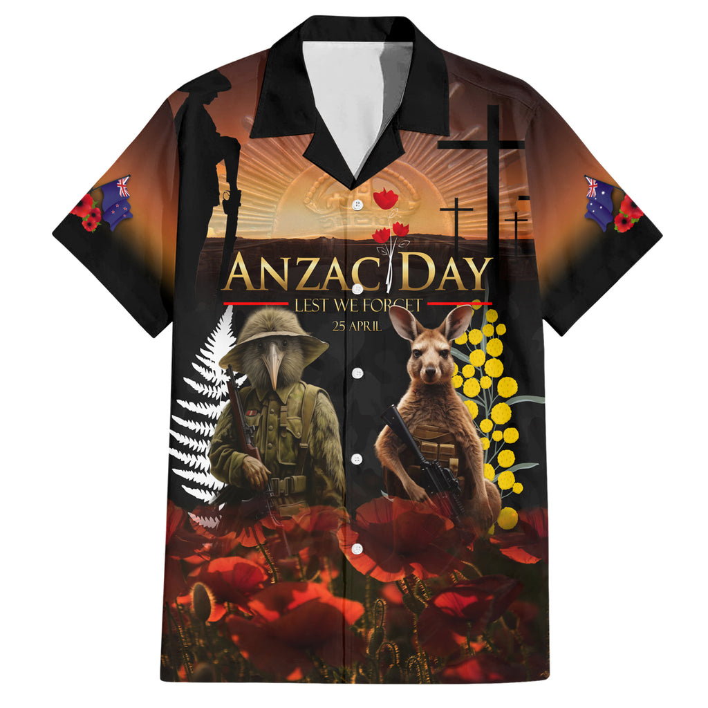 New Zealand and Australia ANZAC Day Hawaiian Shirt Kiwi Bird and Kangaroo Soldier