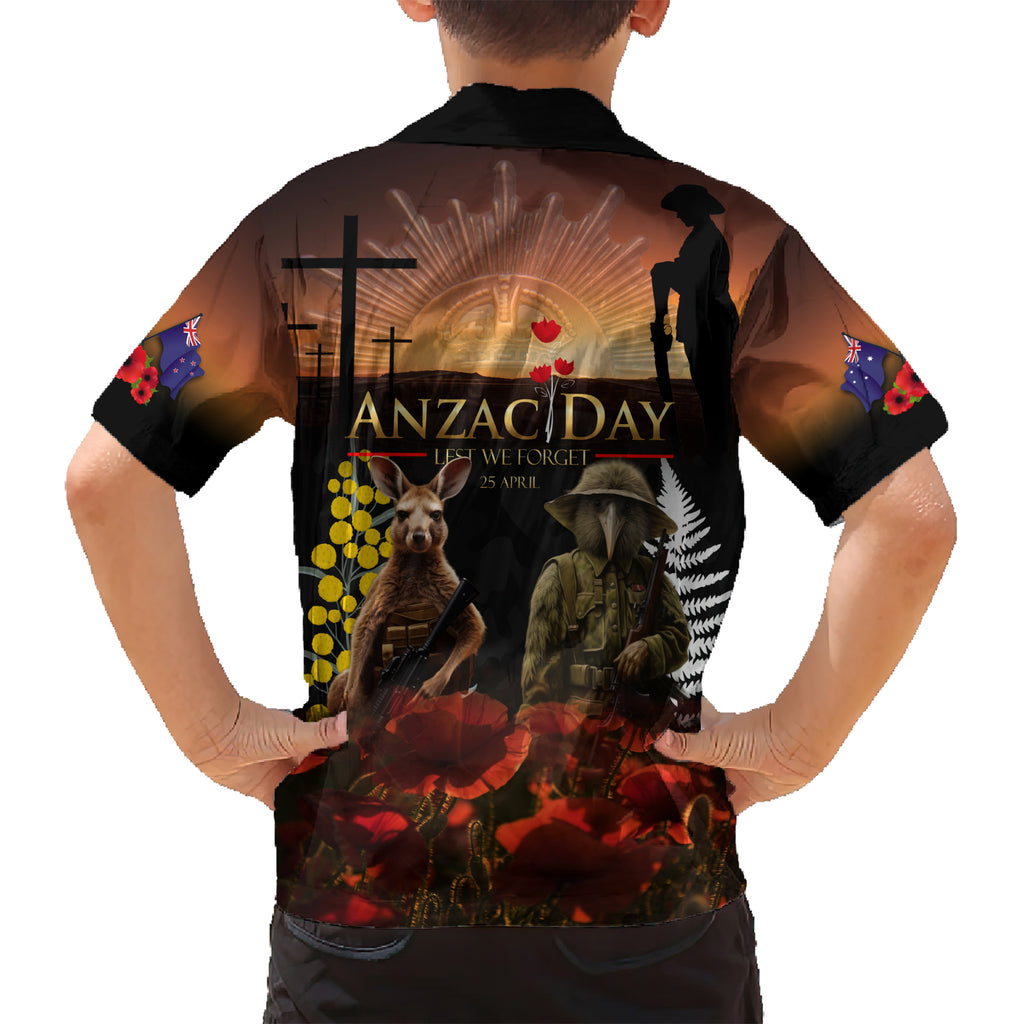 New Zealand and Australia ANZAC Day Hawaiian Shirt Kiwi Bird and Kangaroo Soldier