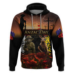 New Zealand and Australia ANZAC Day Hoodie Kiwi Bird and Kangaroo Soldier