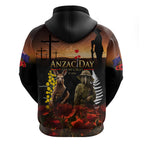 New Zealand and Australia ANZAC Day Hoodie Kiwi Bird and Kangaroo Soldier