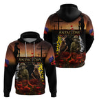 New Zealand and Australia ANZAC Day Hoodie Kiwi Bird and Kangaroo Soldier
