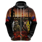 New Zealand and Australia ANZAC Day Hoodie Kiwi Bird and Kangaroo Soldier