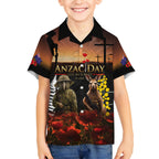 New Zealand and Australia ANZAC Day Kid Hawaiian Shirt Kiwi Bird and Kangaroo Soldier