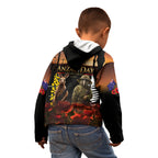 New Zealand and Australia ANZAC Day Kid Hoodie Kiwi Bird and Kangaroo Soldier