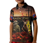 New Zealand and Australia ANZAC Day Kid Polo Shirt Kiwi Bird and Kangaroo Soldier