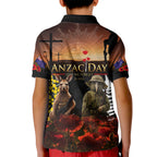 New Zealand and Australia ANZAC Day Kid Polo Shirt Kiwi Bird and Kangaroo Soldier