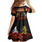 New Zealand and Australia ANZAC Day Kid Short Sleeve Dress Kiwi Bird and Kangaroo Soldier