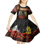 New Zealand and Australia ANZAC Day Kid Short Sleeve Dress Kiwi Bird and Kangaroo Soldier