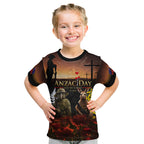 New Zealand and Australia ANZAC Day Kid T Shirt Kiwi Bird and Kangaroo Soldier