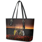 New Zealand and Australia ANZAC Day Leather Tote Bag Kiwi Bird and Kangaroo Soldier