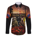 New Zealand and Australia ANZAC Day Long Sleeve Button Shirt Kiwi Bird and Kangaroo Soldier
