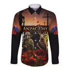 New Zealand and Australia ANZAC Day Long Sleeve Button Shirt Kiwi Bird and Kangaroo Soldier