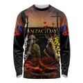 New Zealand and Australia ANZAC Day Long Sleeve Shirt Kiwi Bird and Kangaroo Soldier