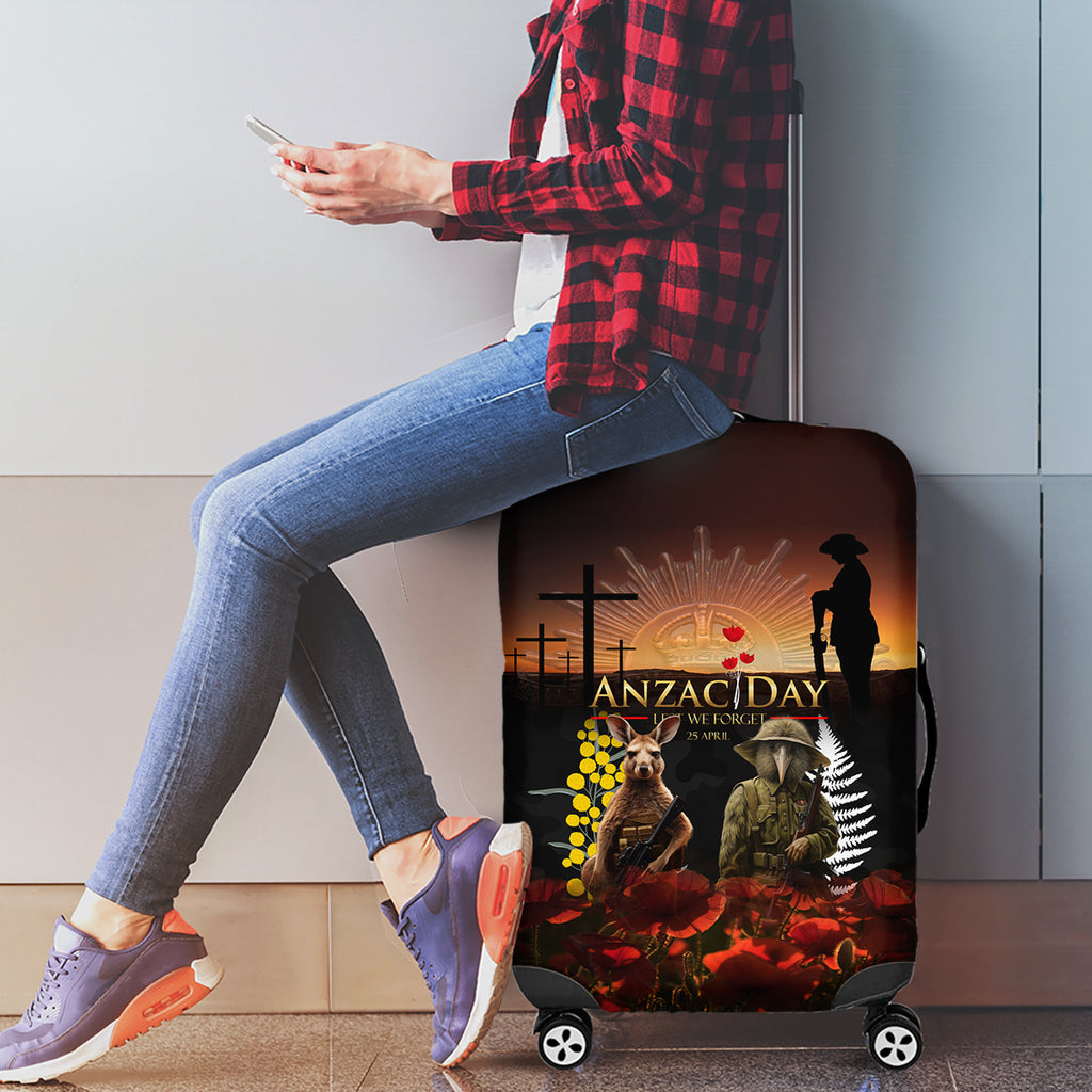 New Zealand and Australia ANZAC Day Luggage Cover Kiwi Bird and Kangaroo Soldier