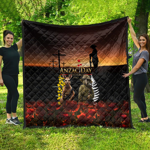 New Zealand and Australia ANZAC Day Quilt Kiwi Bird and Kangaroo Soldier