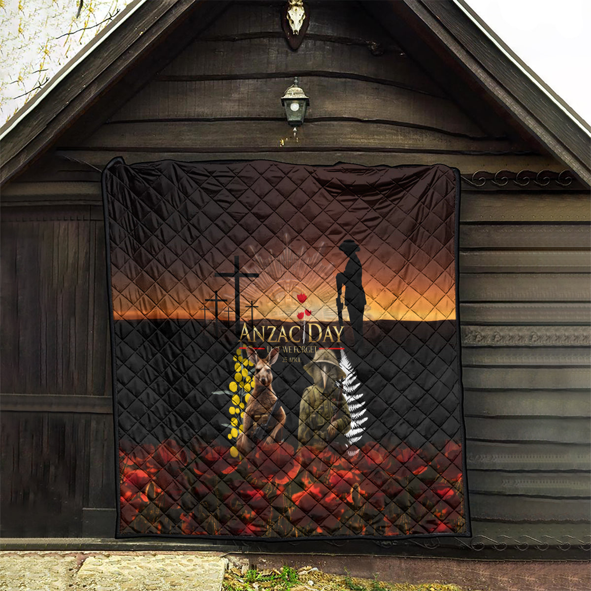 New Zealand and Australia ANZAC Day Quilt Kiwi Bird and Kangaroo Soldier