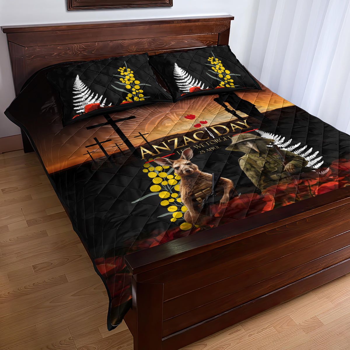New Zealand and Australia ANZAC Day Quilt Bed Set Kiwi Bird and Kangaroo Soldier